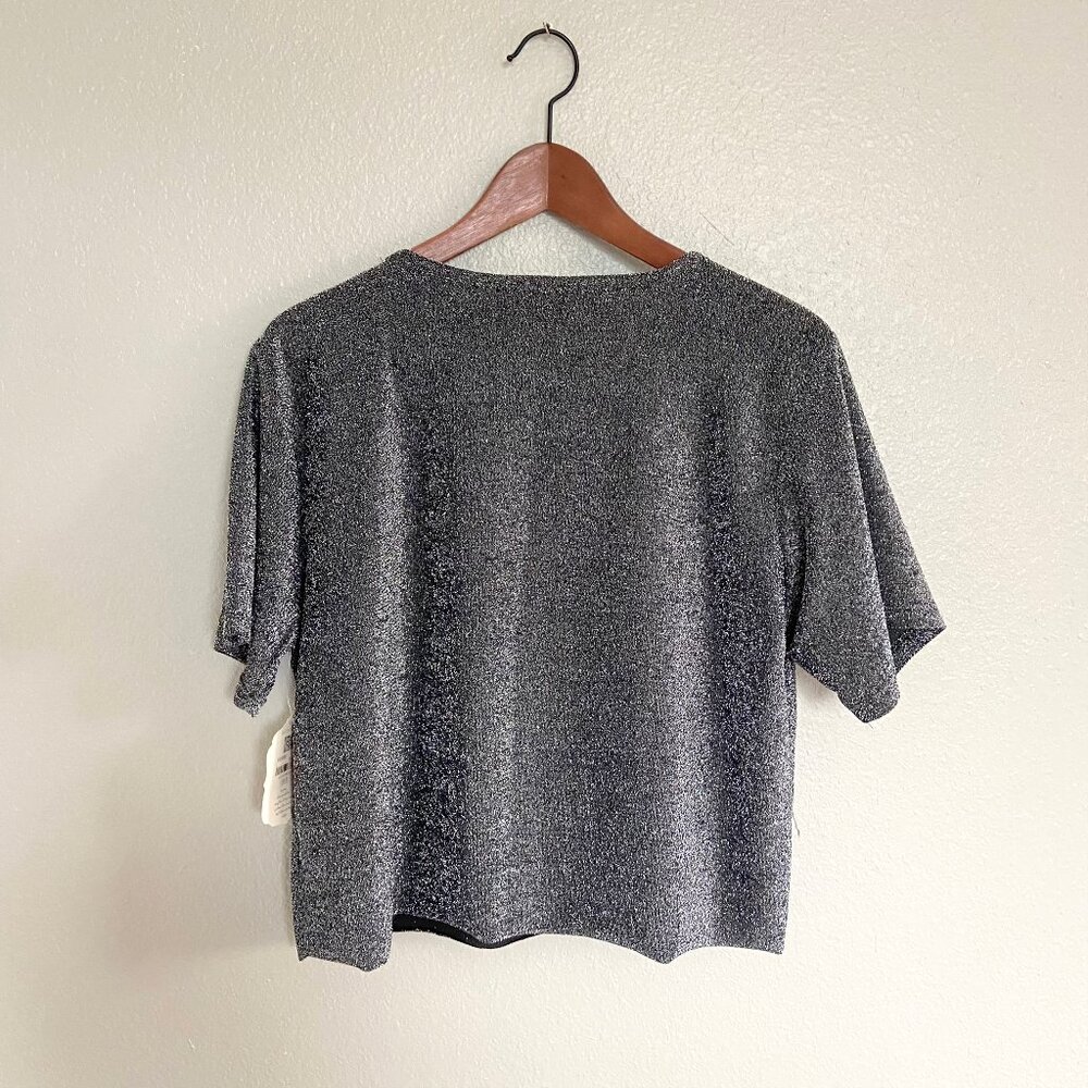 Altar'd State Sparkly Metallic Silver Nashville Graphic Cropped Shirt Size L - Picture 3 of 9